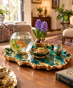سینی رزین با چیدمان هفت‌سین نوروزی — رزینو آرت